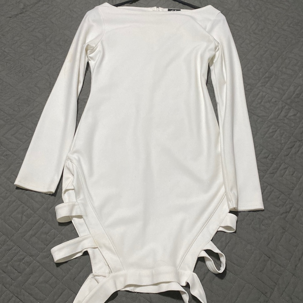 Sexy cut out long sleeve white dress From Nicole x Missguided Collection